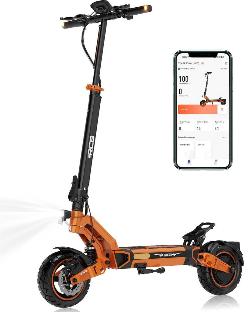 RCB D7 Pro Ultra E-Scooter Orange mit ABE – 1600W Peak, 48V/27Ah, 120 km Reichweite, NFC, Blinker, App