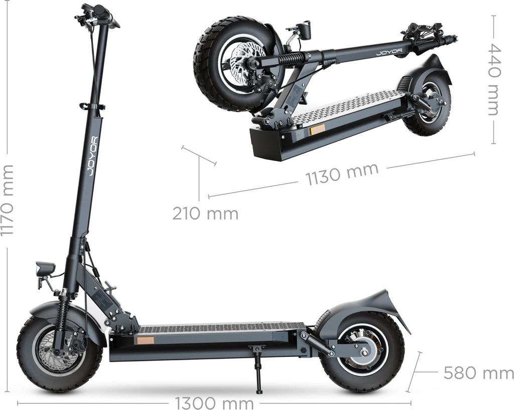 Joyor Y8-S E-Scooter mit Straßenzulassung – Maße und Abmessungen (Höhe, Länge, Faltmaß)